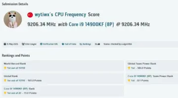 كسر السرعة الصيني يحطم الرقم القياسي المسجل منذ عامين، ويدفع معالج Intel Core i9-14900KF إلى سرعة مذهلة تبلغ 9206.34 ميجاهرتز